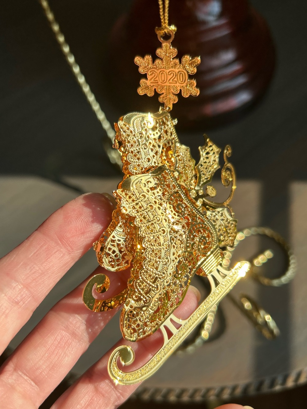 Danbury Mint Annual Gold Plated Christmas Ornament 2020 Ice Skate